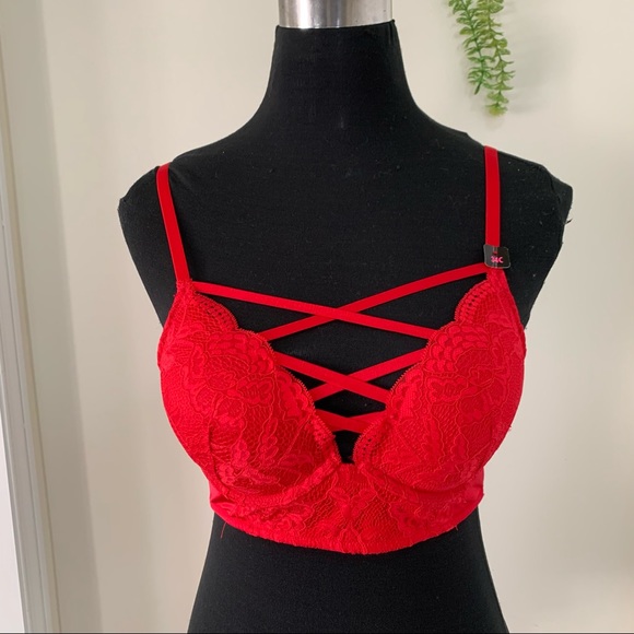 LASenza Red Lace Front Detailing PushUp BraSize34C